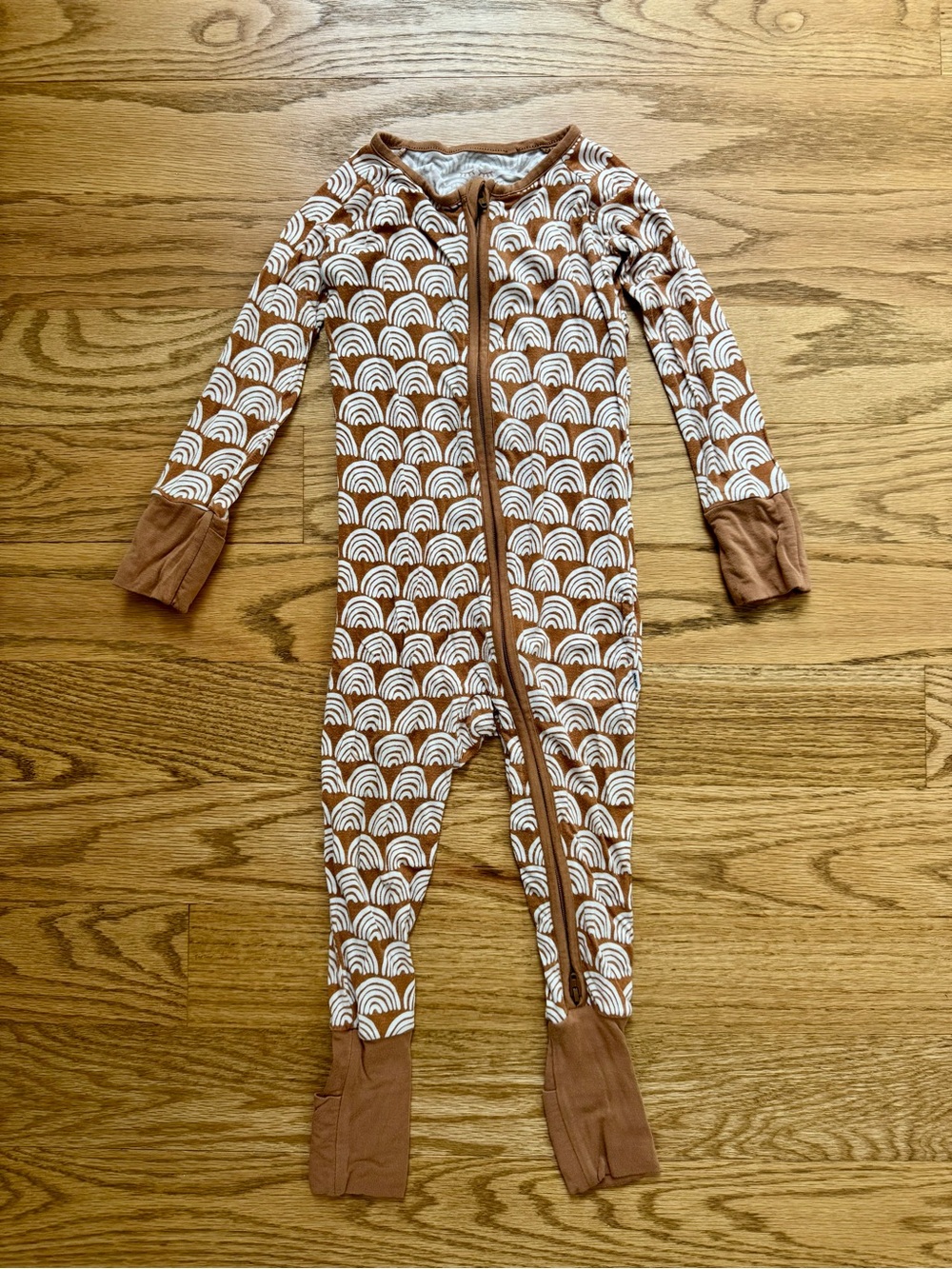 Little Sleepies bamboo Brown and White Rainbow-Print Footed One-Piece